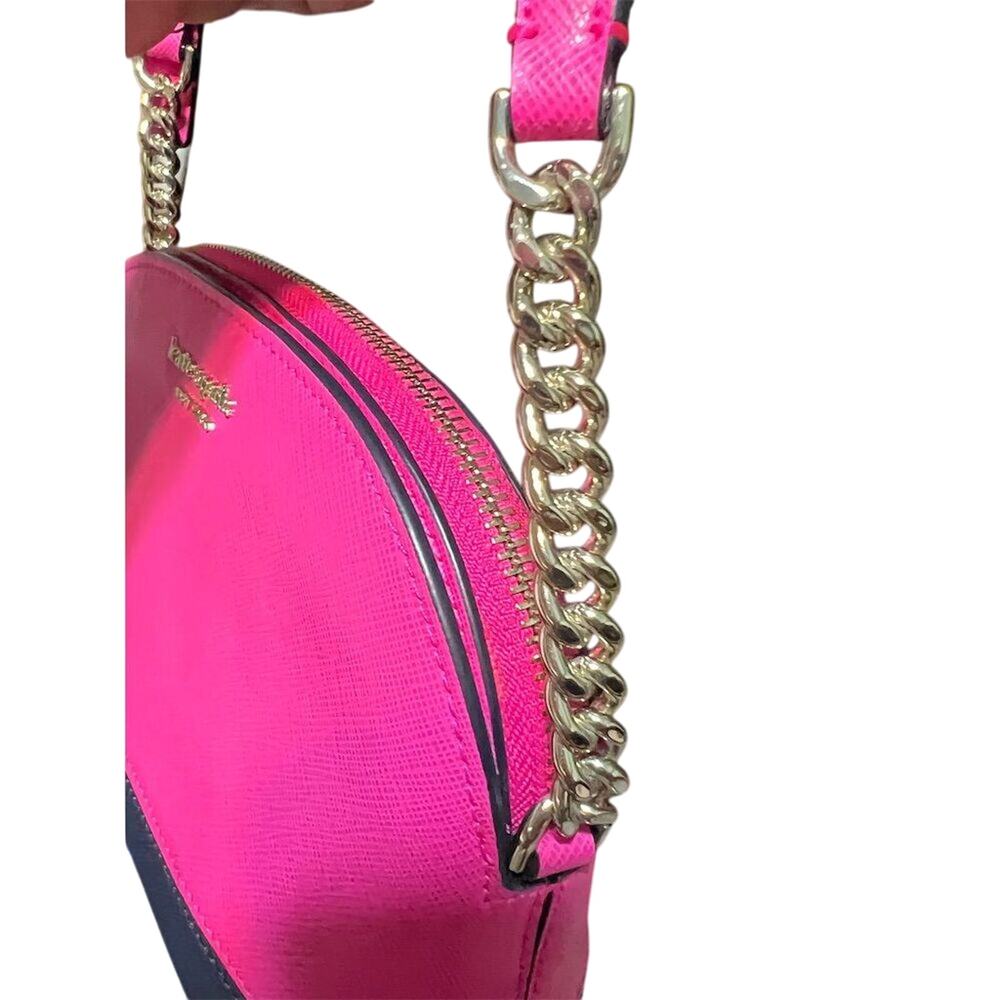 Kate Spade Piink Small Dome Crossbody Shocking Magenta Navy Saffiano Spencer - Picture 6 of 9